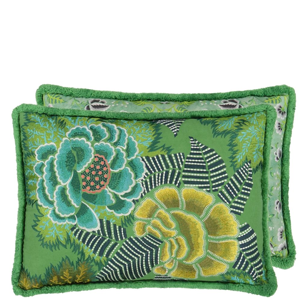 Rose de Damas Embroidered Jade Cushion
