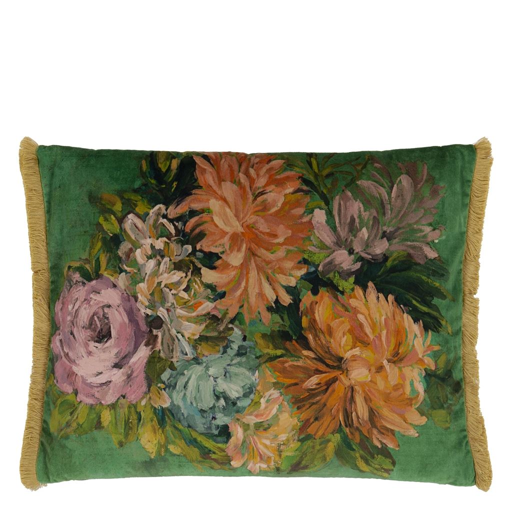 Fleurs d artistes Velours Vintage Green Cushion - Bild 3